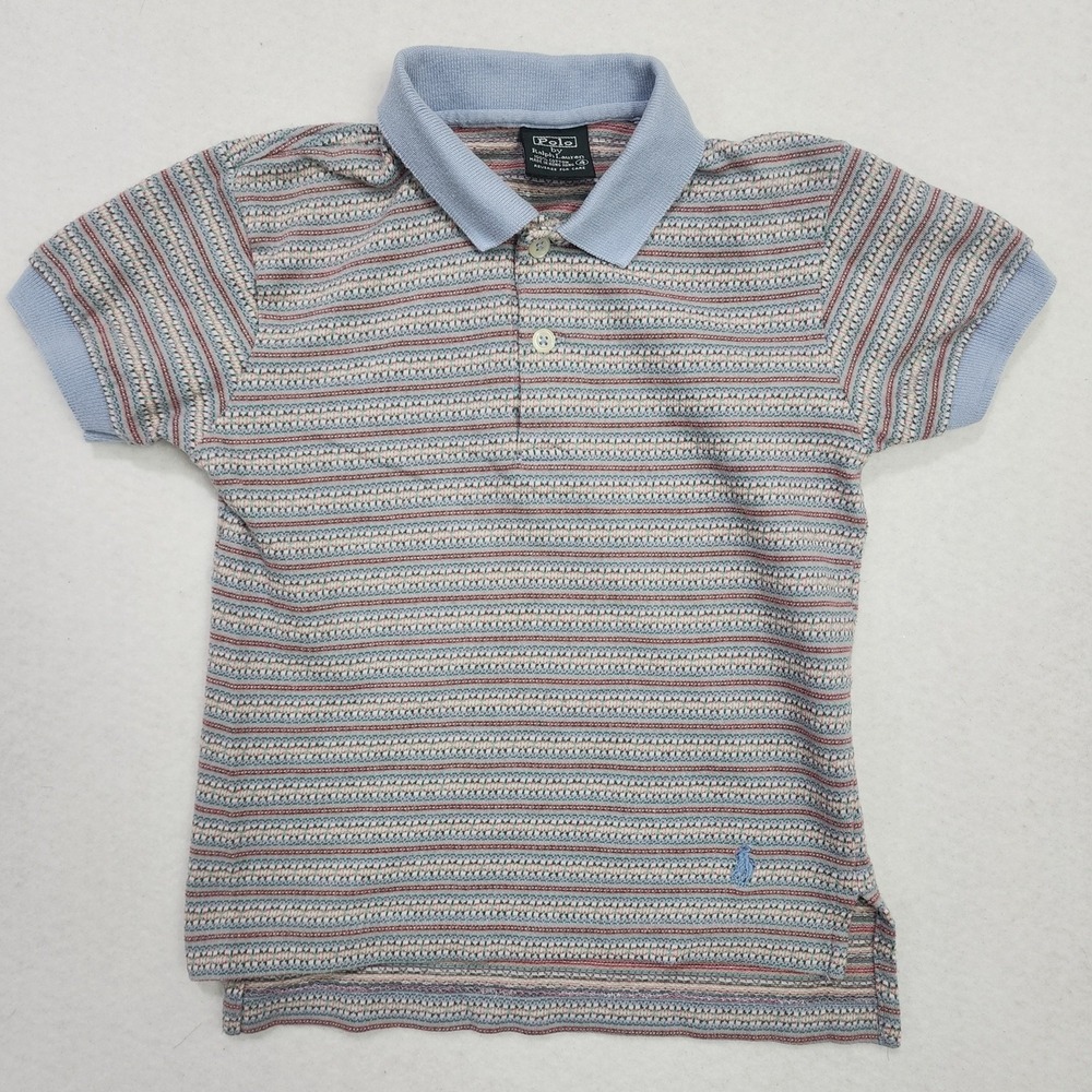 VTG Polo Ralph Lauren Polo Shirt Boys 4 Multicolor Geometric Striped Y2K 90s